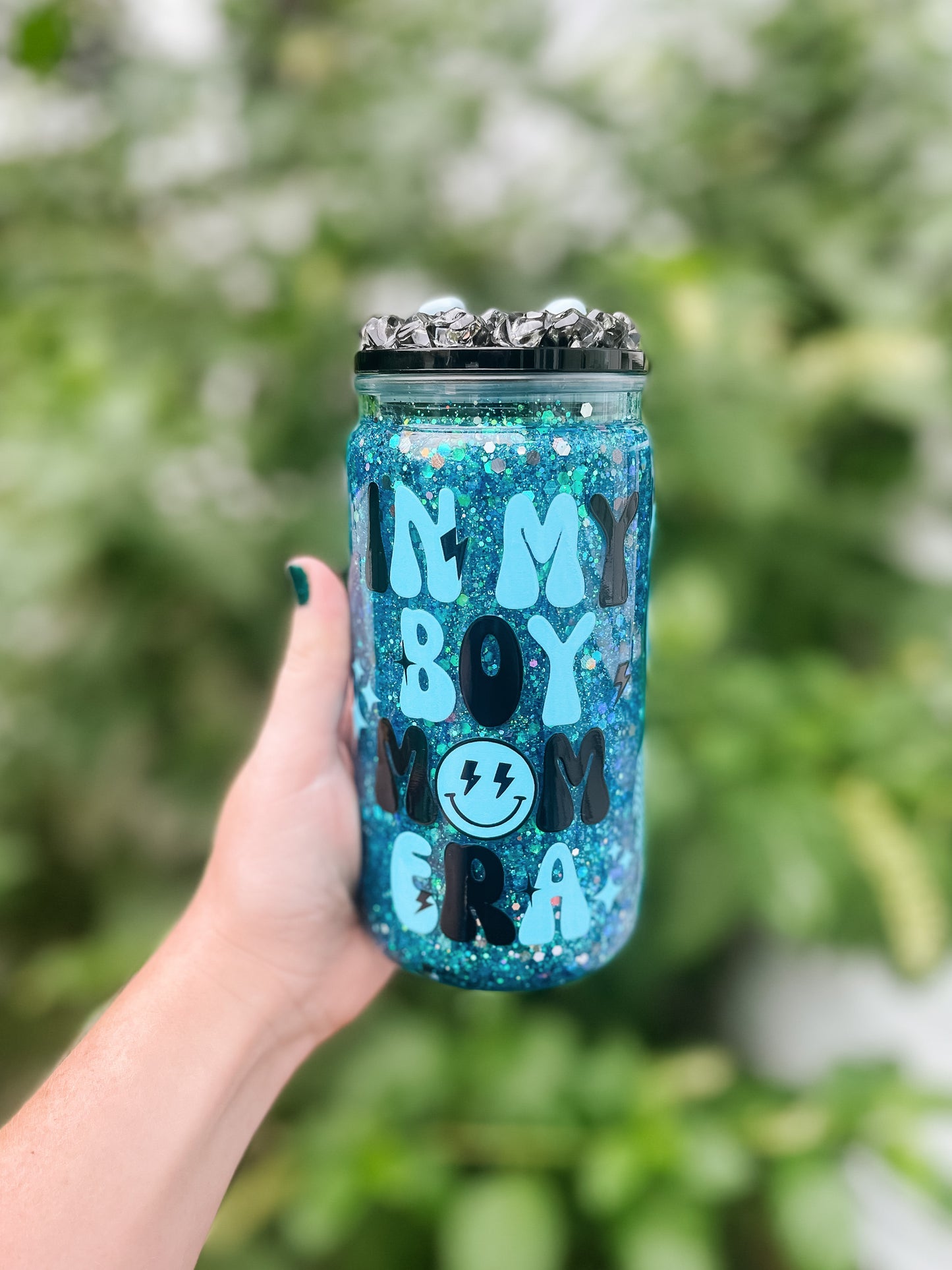 Boy Mom Era snow globe tumbler - plastic