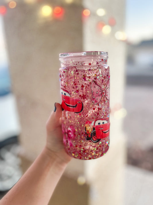 Cars and Bows snow globe tumbler - acrylic