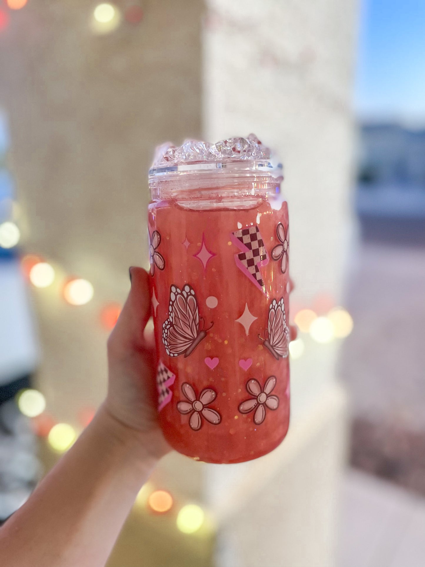 Checkered Mama snow globe tumbler - acrylic