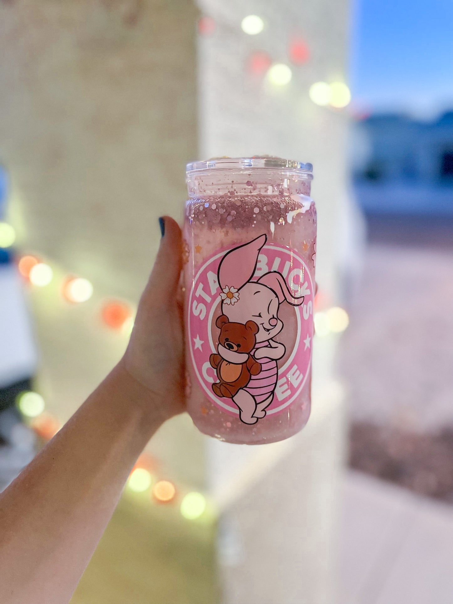 Pink Piglet snow globe tumbler - acrylic