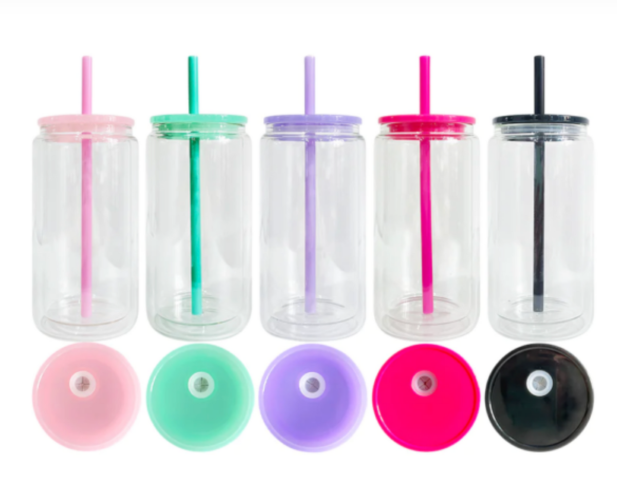 16 oz Acrylic Snow Globe Tumbler - Colored Lids